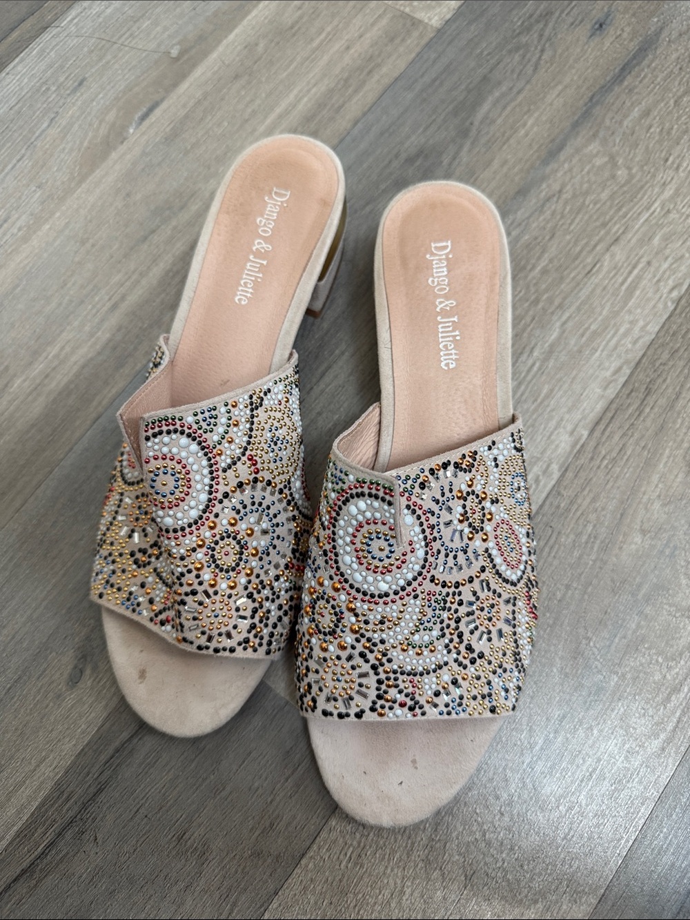 Django and Juliette Women's Embellished Slide Sandals in Beige size 40